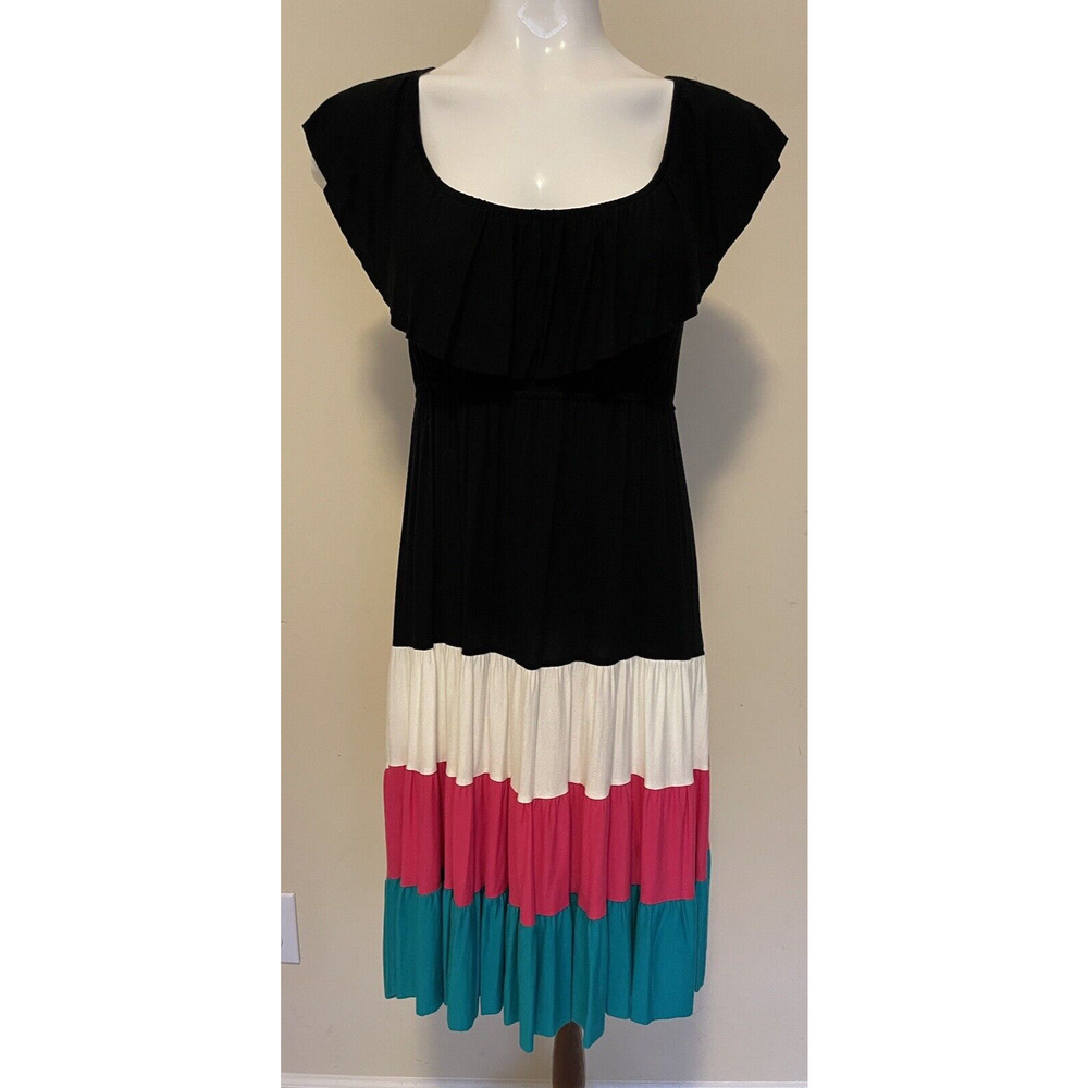 Ophelia Peasant Dress Color Block Size Medium Turquoise Black Pink White